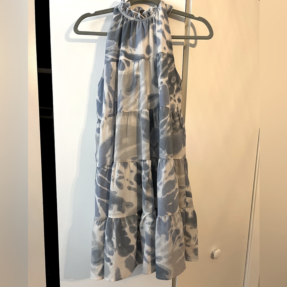 Blue and white halter neck dress